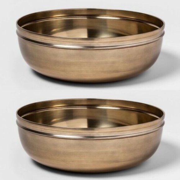 TWO Threshold 12x4" Round Brass Bowl
